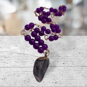 Handmade Purple Beaded Necklace with Amethyst Stone Pendant